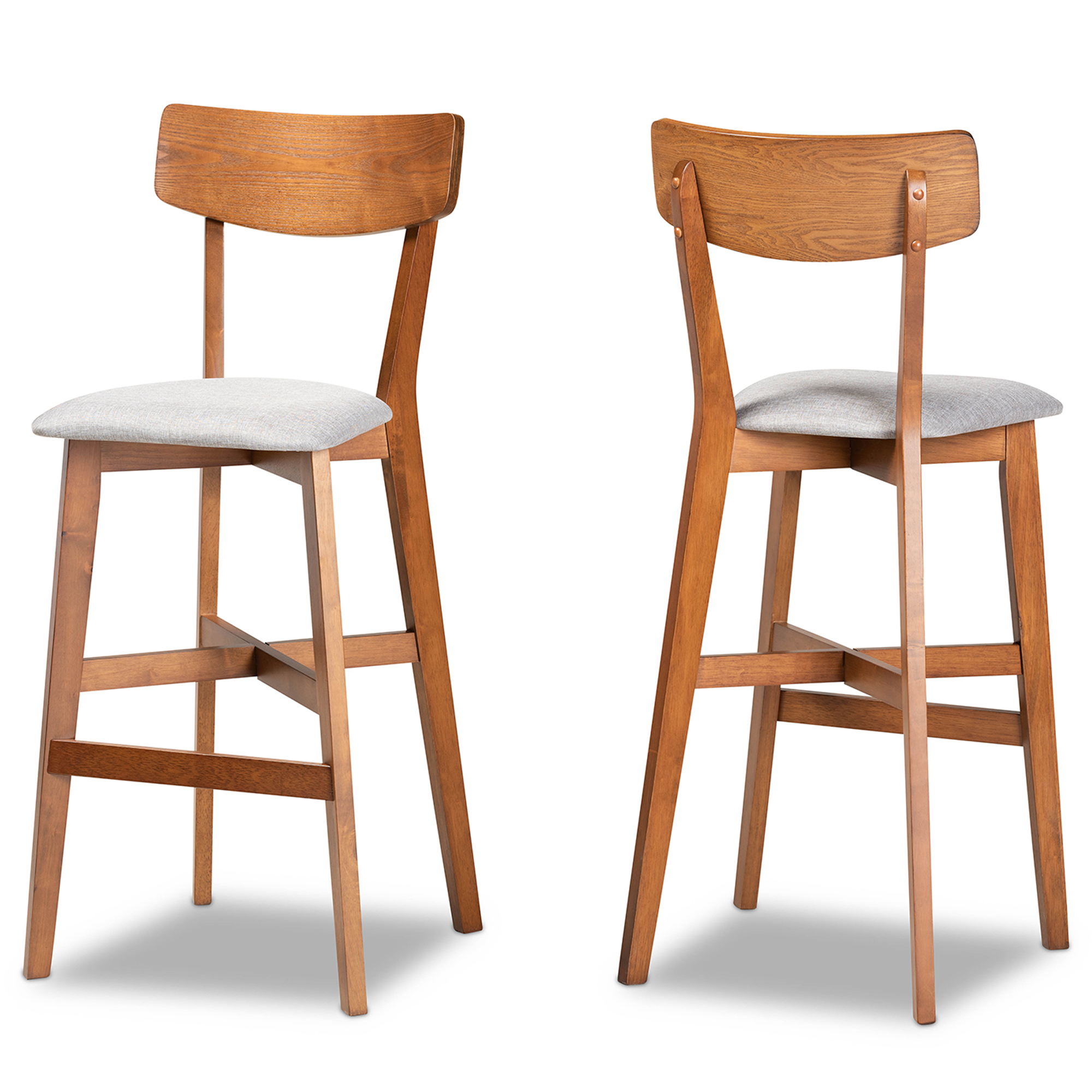 Baxton Studio Cameron Modern and Contemporary Transitional Grey Fabric Upholstered and Walnut Brown Finished Wood 2-Piece Bar Stool Set